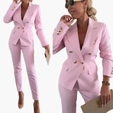 Women’s Suit Set with Double-Breasted Blazer and Straight-Leg Trousers