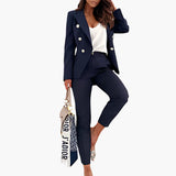 Women’s Suit Set with Double-Breasted Blazer and Straight-Leg Trousers