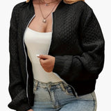 Women's Textured Bomber Jacket - Cotton Blend with Stand-Up Collar