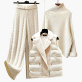 Women's 3-Piece Set with Turtleneck Trousers and Padded Vest
