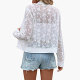 Women’s Transparent Bomber Jacket with Floral Embroidery