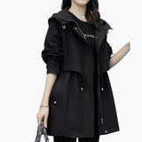 Women’s Trench Coat with Hood and Drawstring Waist