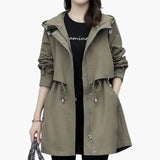 Women’s Trench Coat with Hood and Drawstring Waist