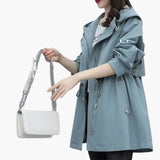 Women’s Trench Coat with Hood and Drawstring Waist