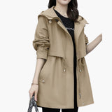 Women’s Trench Coat with Hood and Drawstring Waist