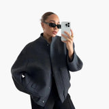 Women’s Trendy Oversized Bomber Jacket with Front Zipper