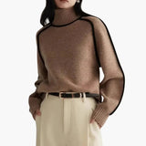 Women’s Turtleneck Sweater with Ribbed Collar and Contrast Trim