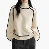 Women’s Turtleneck Sweater with Ribbed Collar and Contrast Trim