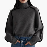 Women’s Turtleneck Sweater with Ribbed Collar and Contrast Trim