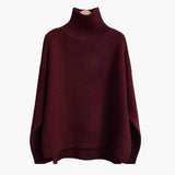 Women’s Turtleneck Knit Sweater with Ribbed Surface and Relaxed Hem
