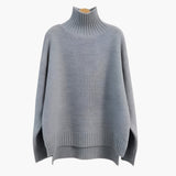 Women’s Turtleneck Knit Sweater with Ribbed Surface and Relaxed Hem