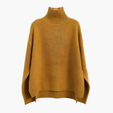 Women’s Turtleneck Knit Sweater with Ribbed Surface and Relaxed Hem