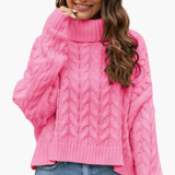 Women’s Turtleneck Sweater with Cable Knit Pattern and Long Sleeves