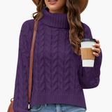 Women’s Turtleneck Sweater with Cable Knit Pattern and Long Sleeves