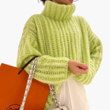 Women's Turtleneck Sweater with Ribbed Knit and Wide Sleeves