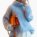 Women's Turtleneck Sweater with Ribbed Knit and Wide Sleeves