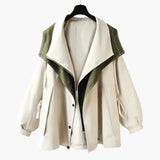 Women’s Two Tone Jacket with Wide Collar and Snap Buttons