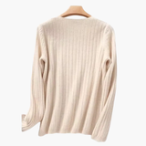 Women’s V-Neck Knitted Sweater with Long Sleeves and Ribbed Finish