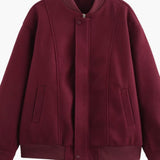 Women’s Varsity Bomber Jacket with Snap Button Closure and Side Pockets