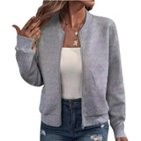 Women’s Woven Fabric Zip-Up Bomber Jacket with Ribbed Hem