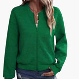 Women’s Woven Fabric Zip-Up Bomber Jacket with Ribbed Hem