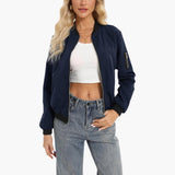 Women’s Zip-Up Bomber Jacket with Ribbed Trim