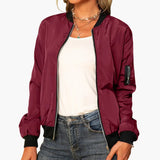 Women’s Zip-Up Bomber Jacket with Ribbed Trim
