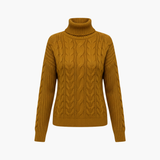 Women's Cable Knit Turtleneck Sweater with Long Sleeves