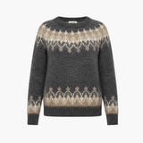 Women’s Patterned Knit Sweater with Crew Neck and Ribbed Hem