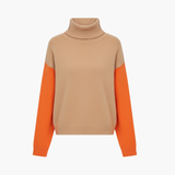 Women’s Turtleneck Sweater with Color Block Sleeves