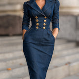 Brookelyn Denim Midi Dress Blue