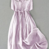 Isla - Elegant Cotton Linen Mid Sleeve Dress