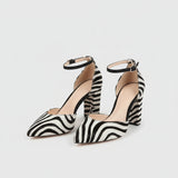 Zebra print pumps with ankle strap