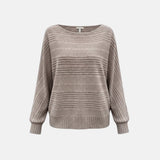 Women's Sweater with Boat Neck and Striped Surface