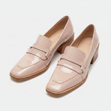 Mocassins with wide heel shiny