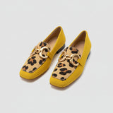 Yellow loafer with animal print detail