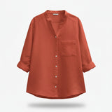Loose-Fitting Blouse for Women - Long Sleeve, Stand-Up Collar & Casual