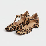 Leopard t-strap block heels