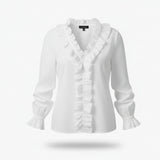 Women’s Blouse with V-Neckline and Ruffle Detail