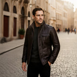 The La Spezia Men’s Leather Jacket – Warm Fleece Lined Winter Coat with Stand Collar