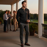 The Saturnia Men’s Waffle Knit Polo Sweater with Plaid Collar