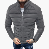 Men's Puffer Jacket with Stand Collar and Front Zipper