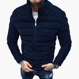 Men's Puffer Jacket with Stand Collar and Front Zipper