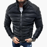 Men's Puffer Jacket with Stand Collar and Front Zipper
