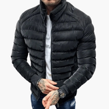 Men's Puffer Jacket with Stand Collar and Front Zipper