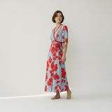 Floral Dress with V-Neck for Women – Elegant & Long