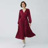 Elegant Maxi Dress with Long Sleeves for Women - Pleated Design