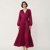 Elegant Maxi Dress with Long Sleeves for Women - Pleated Design