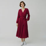 Elegant Maxi Dress with Long Sleeves for Women - Pleated Design