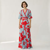 Floral Dress with V-Neck for Women – Elegant & Long